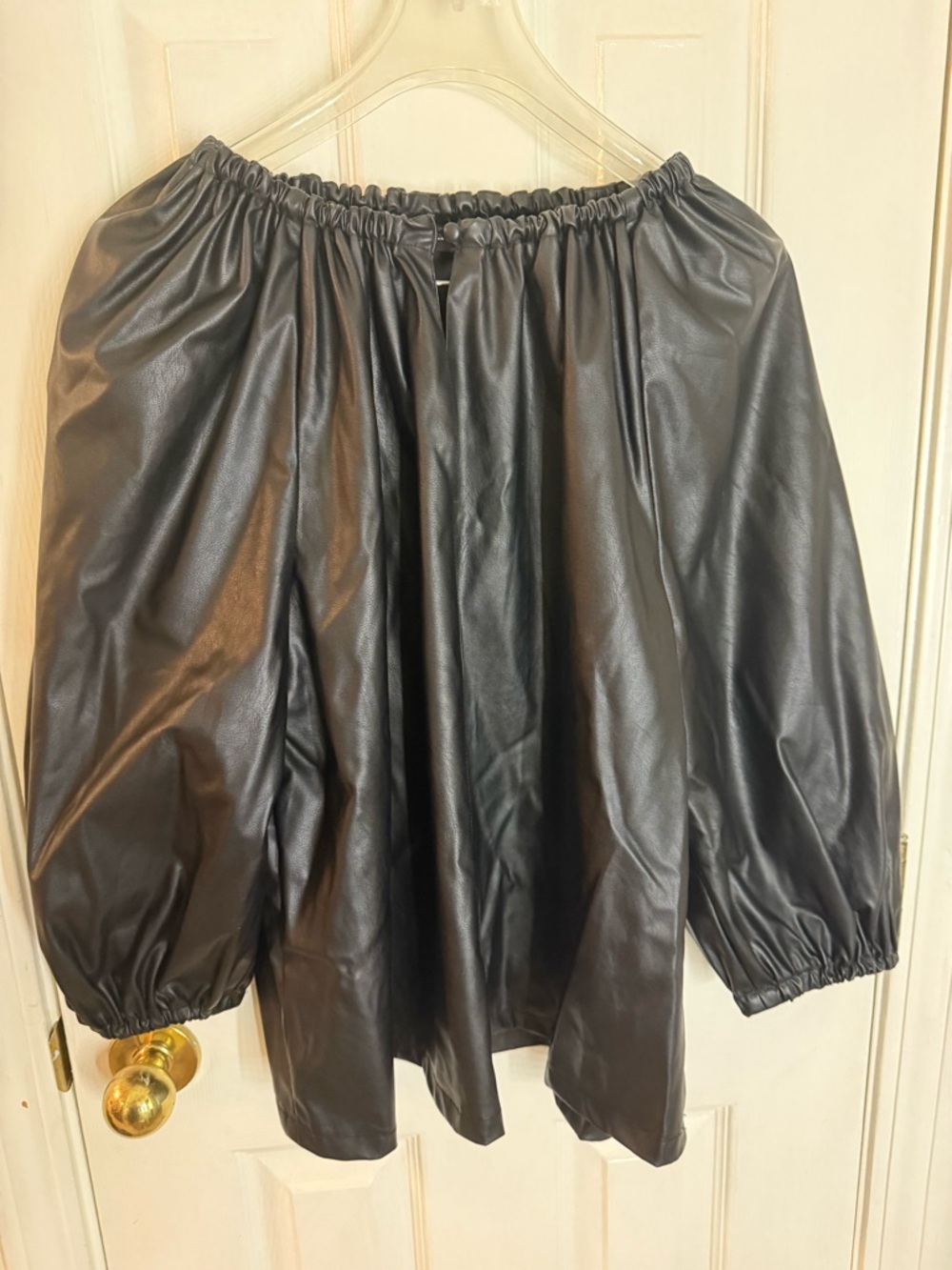 Black Faux Leather Off-Shoulder Skirt Top